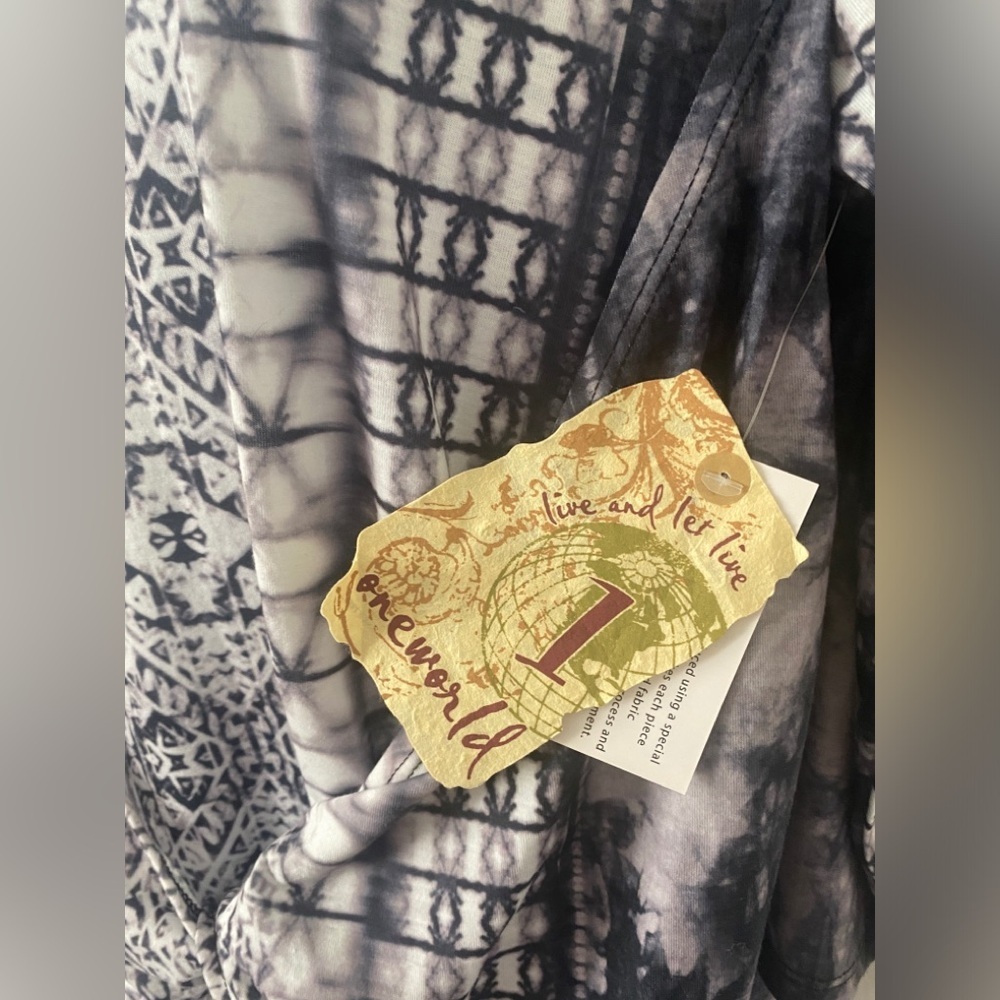 Black & White Tie-Dye One World 3/4 Sleeve Women's Tunic Top NWT - Picture 5 of 5